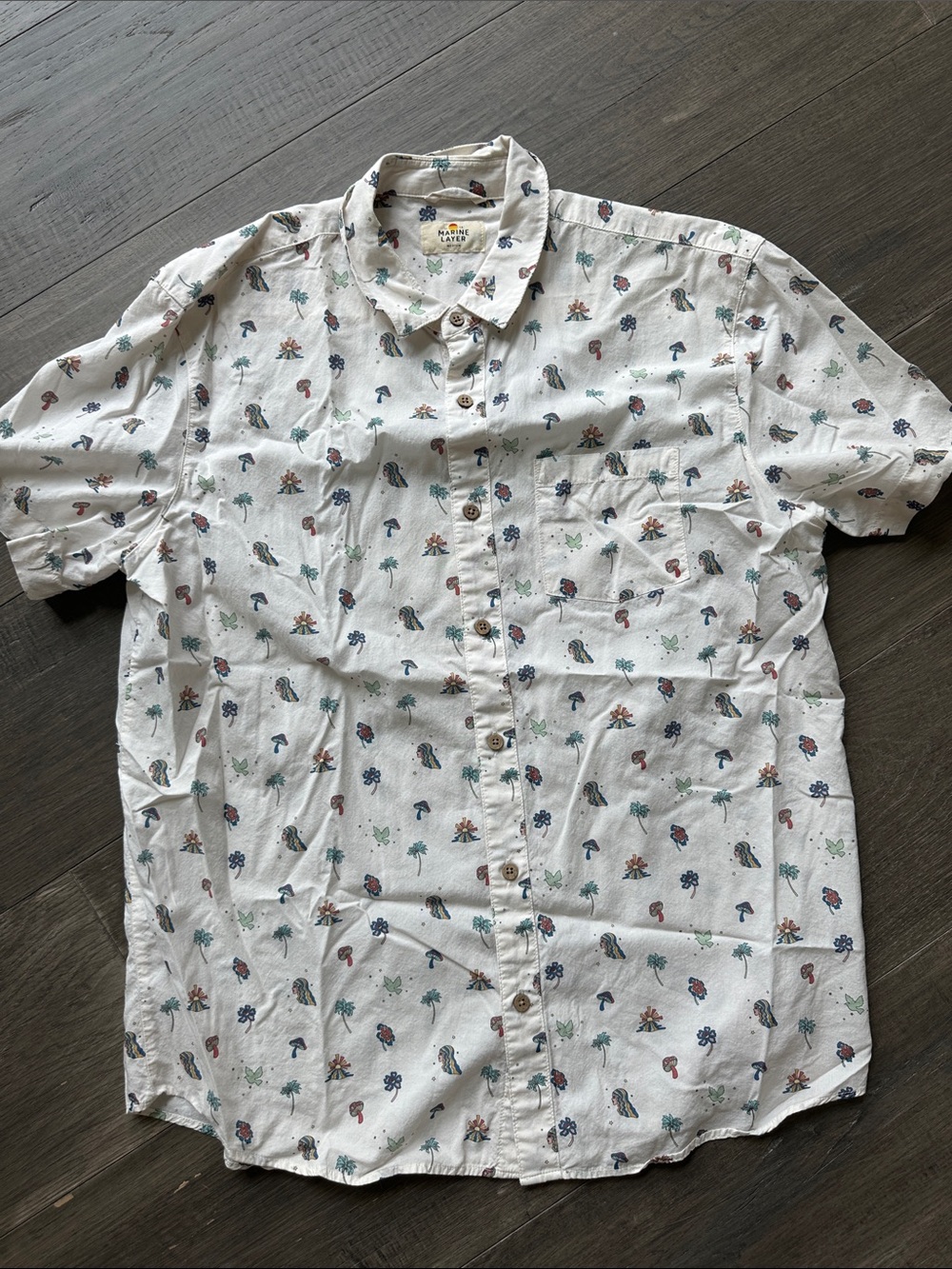 Men’s marine layer Printed Button-Up Shirt - White with Multicolor Motifs